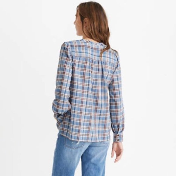 Madewell Leysfield Popover Shirt in Plaid Blue Top - Picture 4 of 6